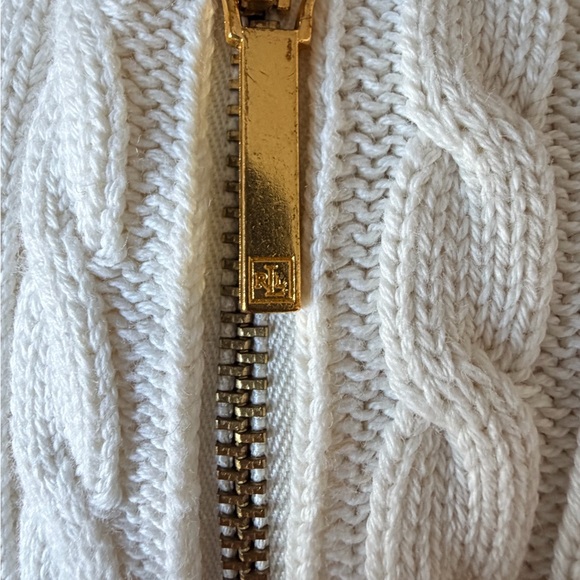Lauren Ralph Lauren Cream Cable Knit Zip Up Sweater with Gold Accents - Picture 6 of 6